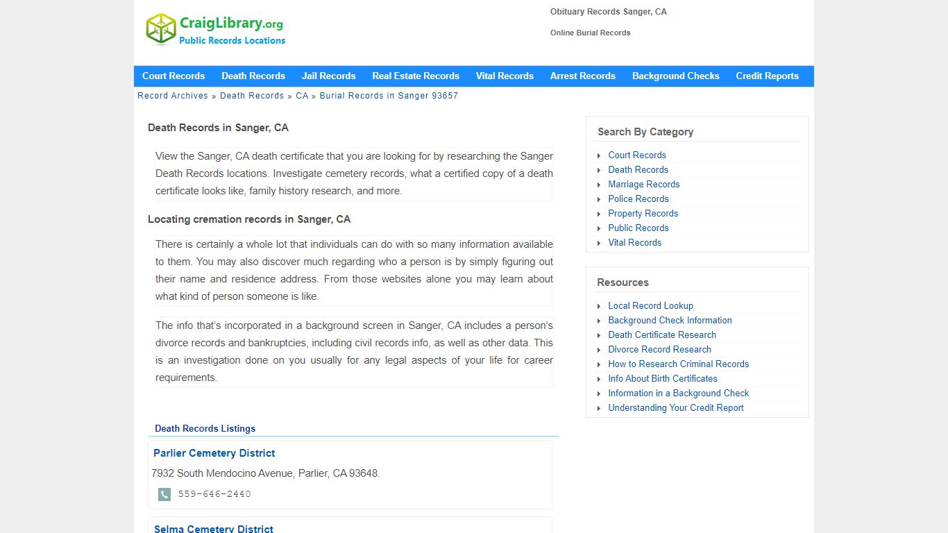 Obituary Records Sanger, CA - Online Burial Records