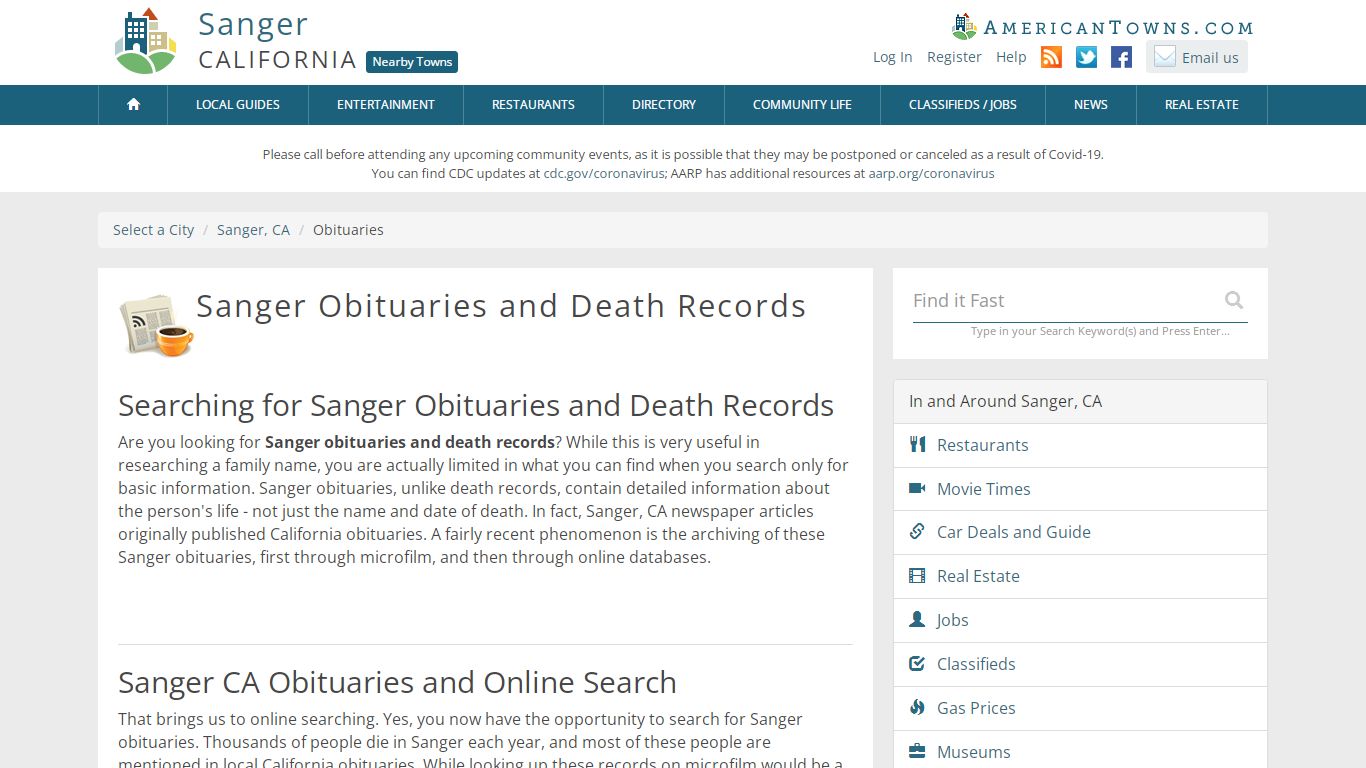 Obituaries Sanger CA - Sanger Death Records