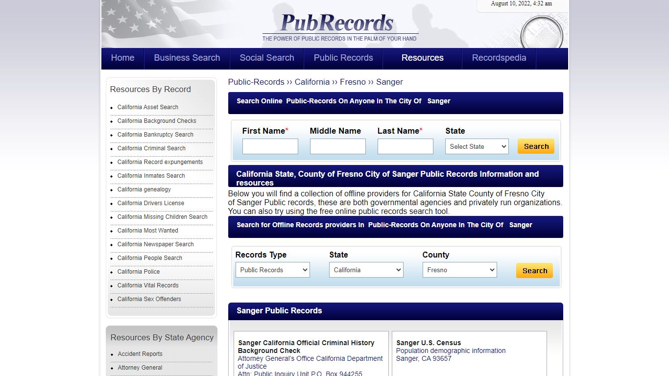 Sanger, Fresno County, California Public Records